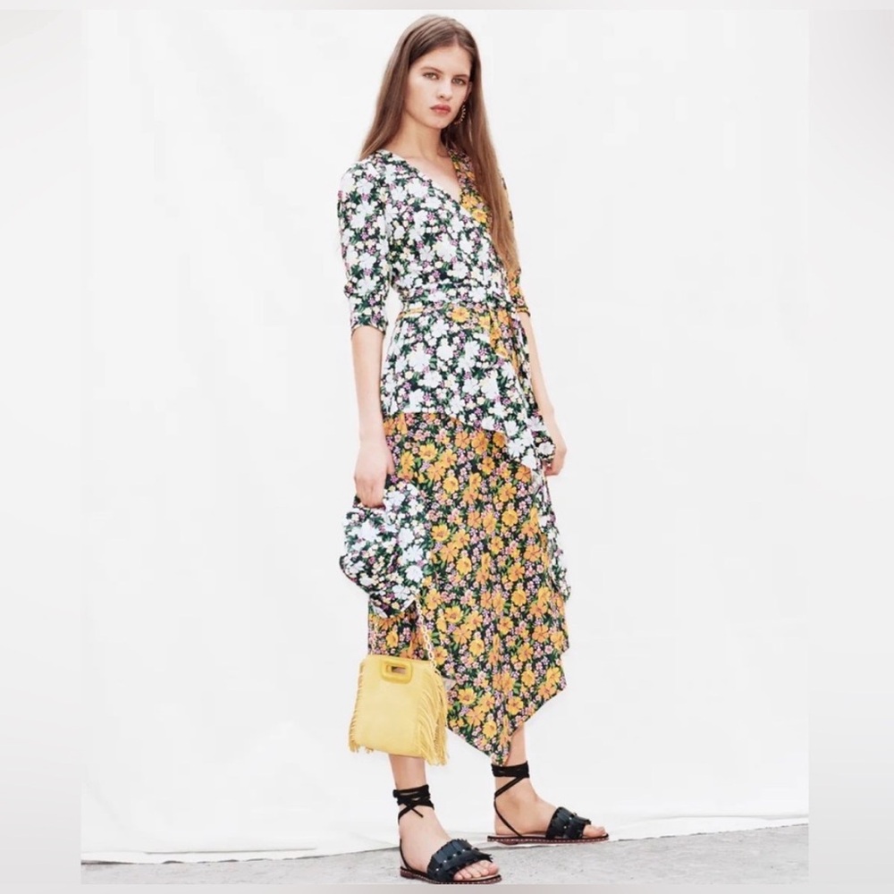 Maje Roen Floral Asymmetric Midi Dress size Medium